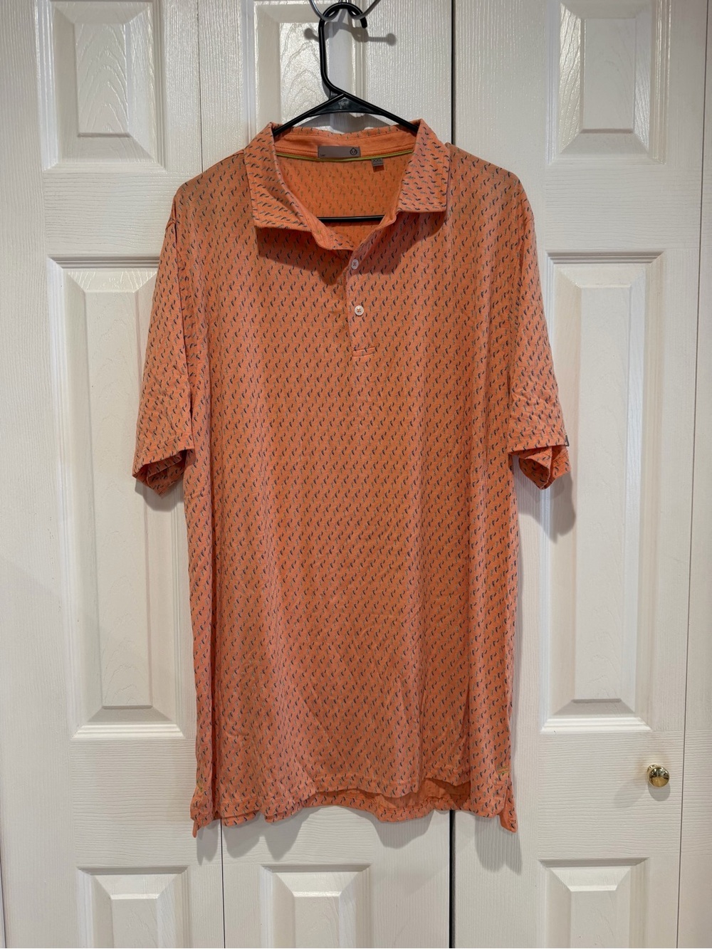 Men's Orange Short-Sleeve Polo with Micro Pattern